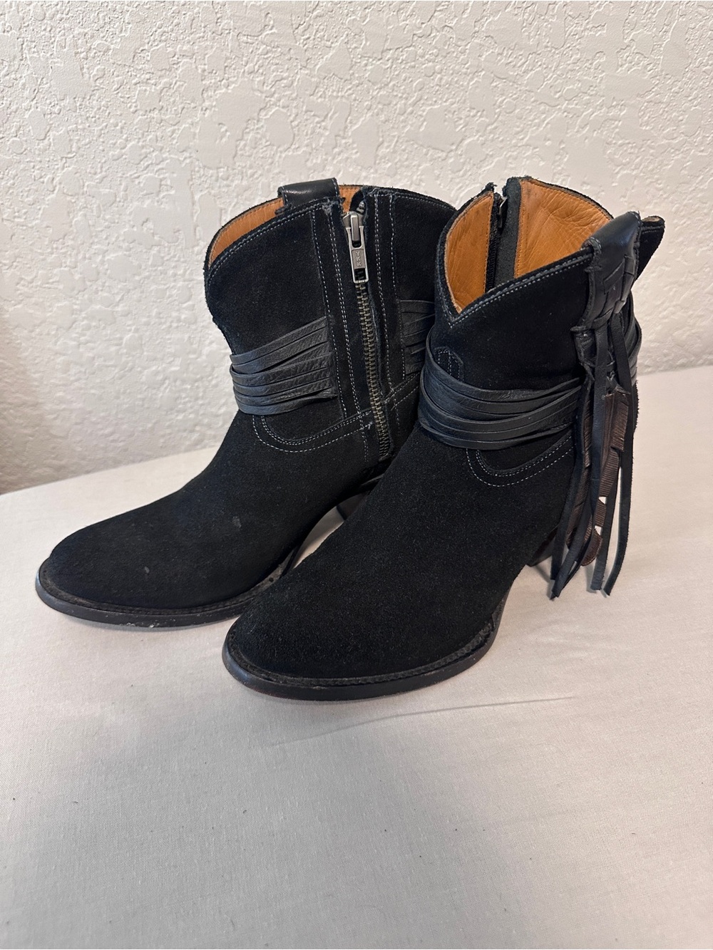 Lucchese Black Suede Fringe Ankle Booties